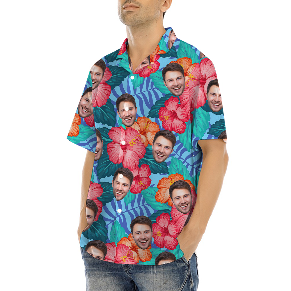 Custom 1-5 Faces Hibiscus Tropical Hawaiian Shirt