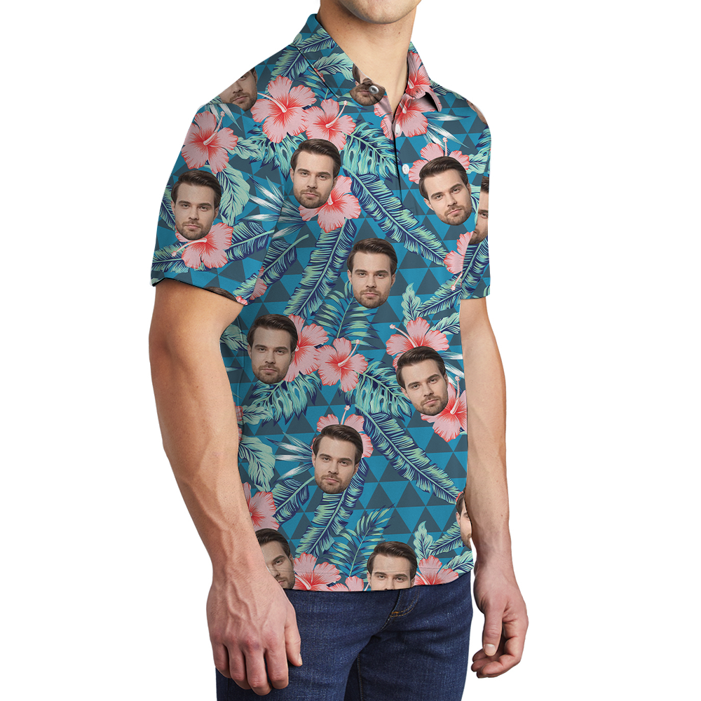 Tropical Green Polo Golf Shirt With Custom Face