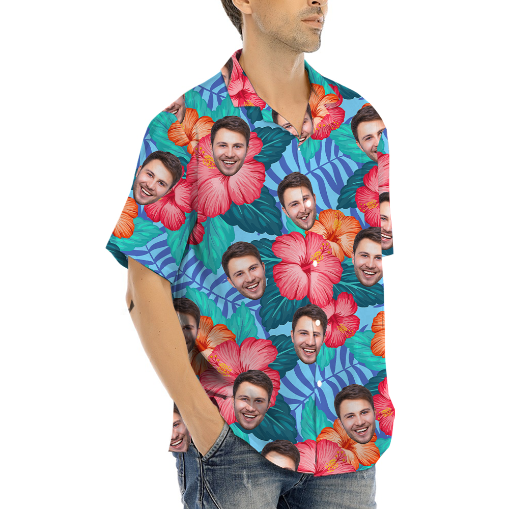 Custom 1-5 Faces Hibiscus Tropical Hawaiian Shirt