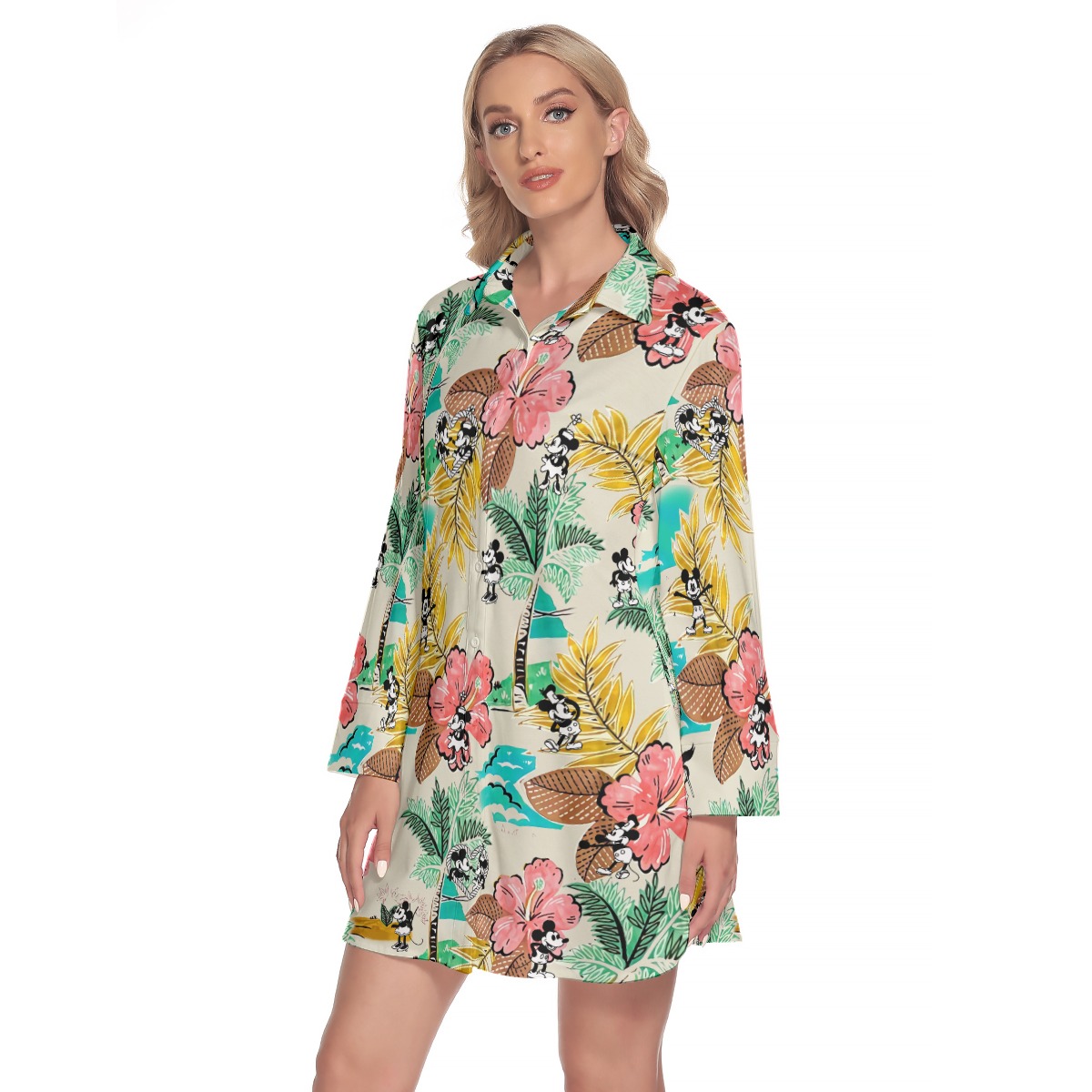Steamboat Willie Mickey Minnie Women's Lapel Shirt Dress