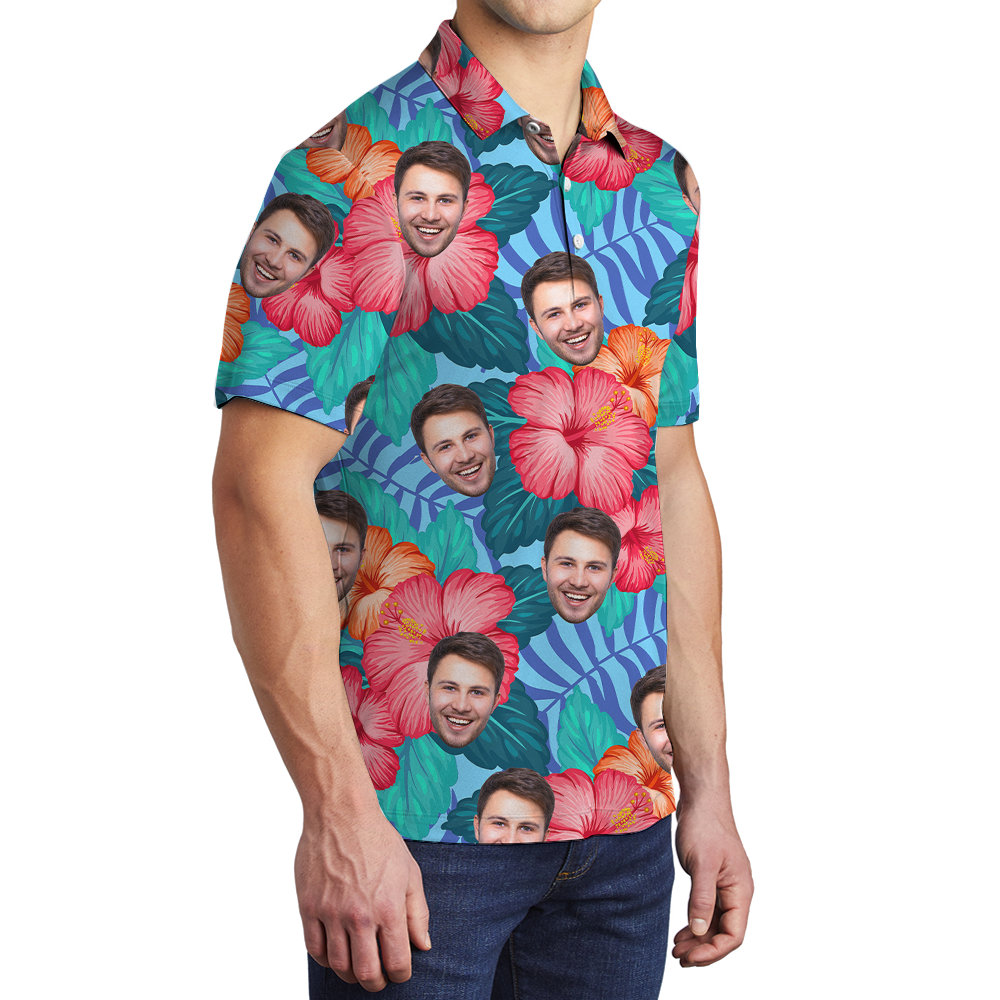 Customize Tropical Hawaiian Polo Shirt With 1-5 Faces