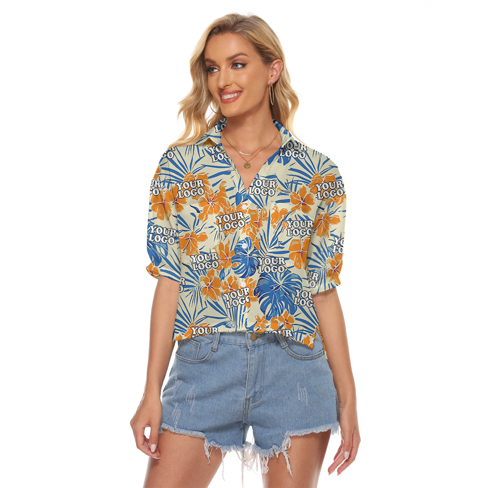 Custom Logo Tropical Orange Hawaiian Cropped Shirt - variant image 1