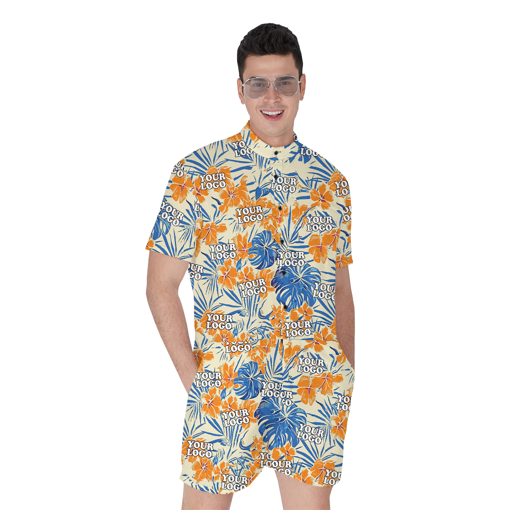 Floral Orange Hawaiian Romper With Custom Company Logo - variant image 1