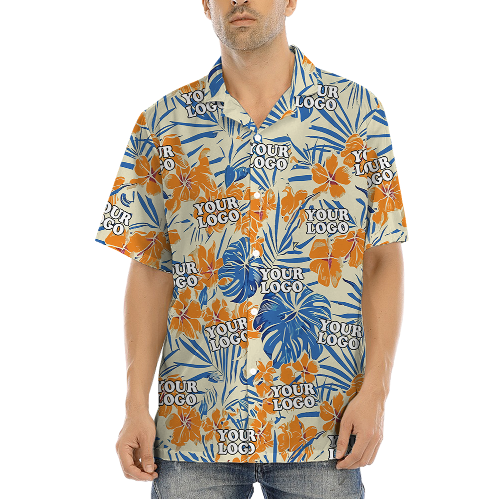 Tropical Hibiscus Orange Hawaiian Shirt With Custom Company Logo - variant image 1
