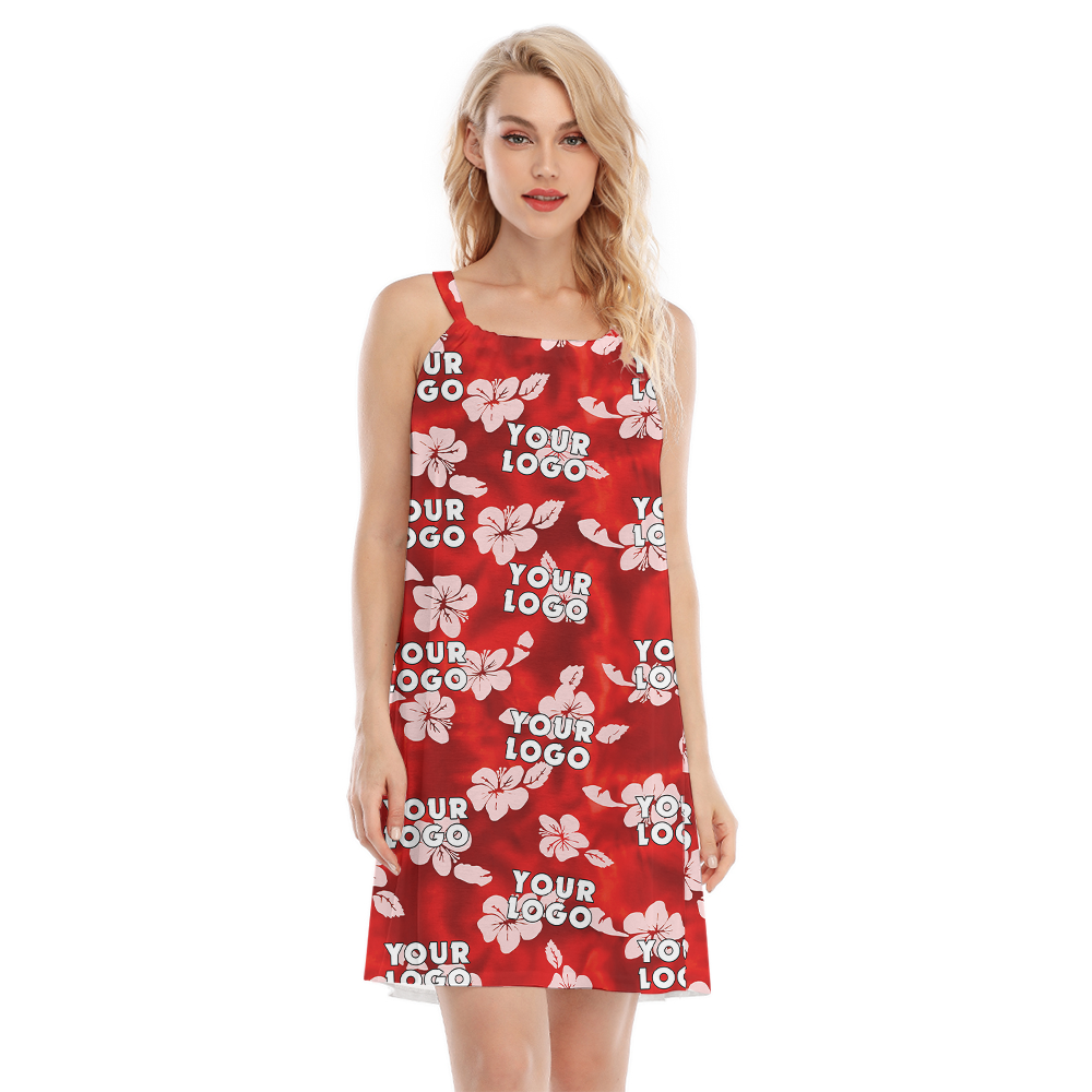 Vintage Floral Red Luau Dress With Custom Company Logo - variant image 1