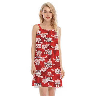 Vintage Floral Red Luau Dress With Custom Company Logo
