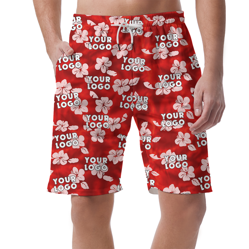 Custom Company Logo Hibiscus Classic Hawaiian Beach Shorts For Men - variant image 1