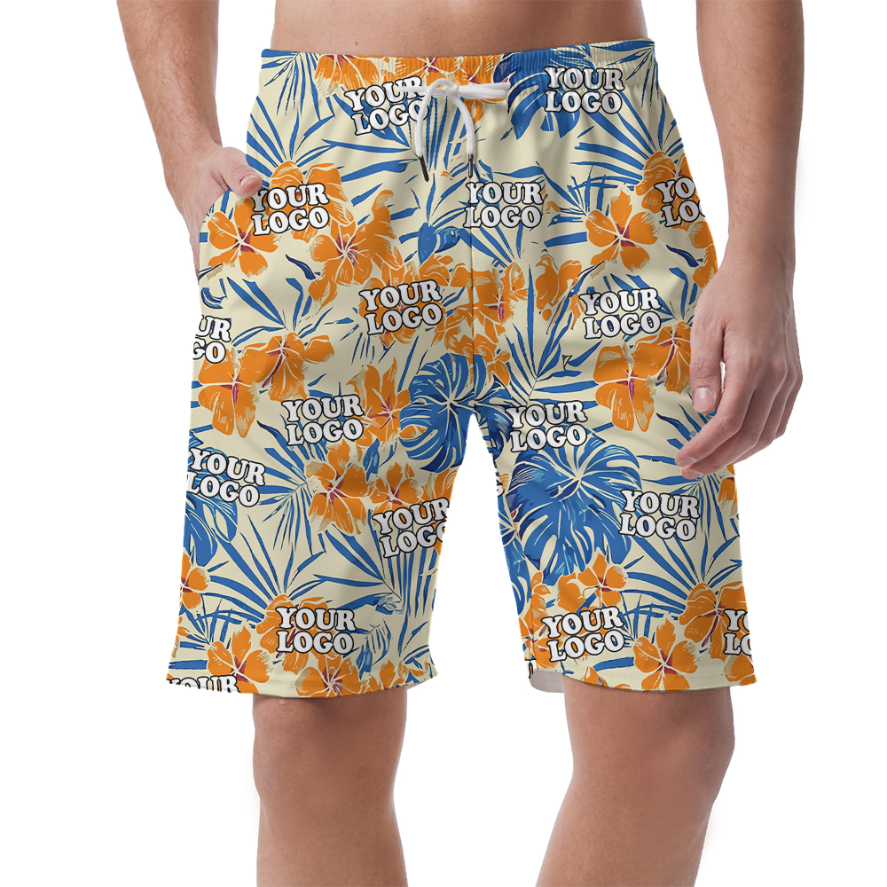 Custom Floral Orange Beach Shorts With Company Logo - variant image 1