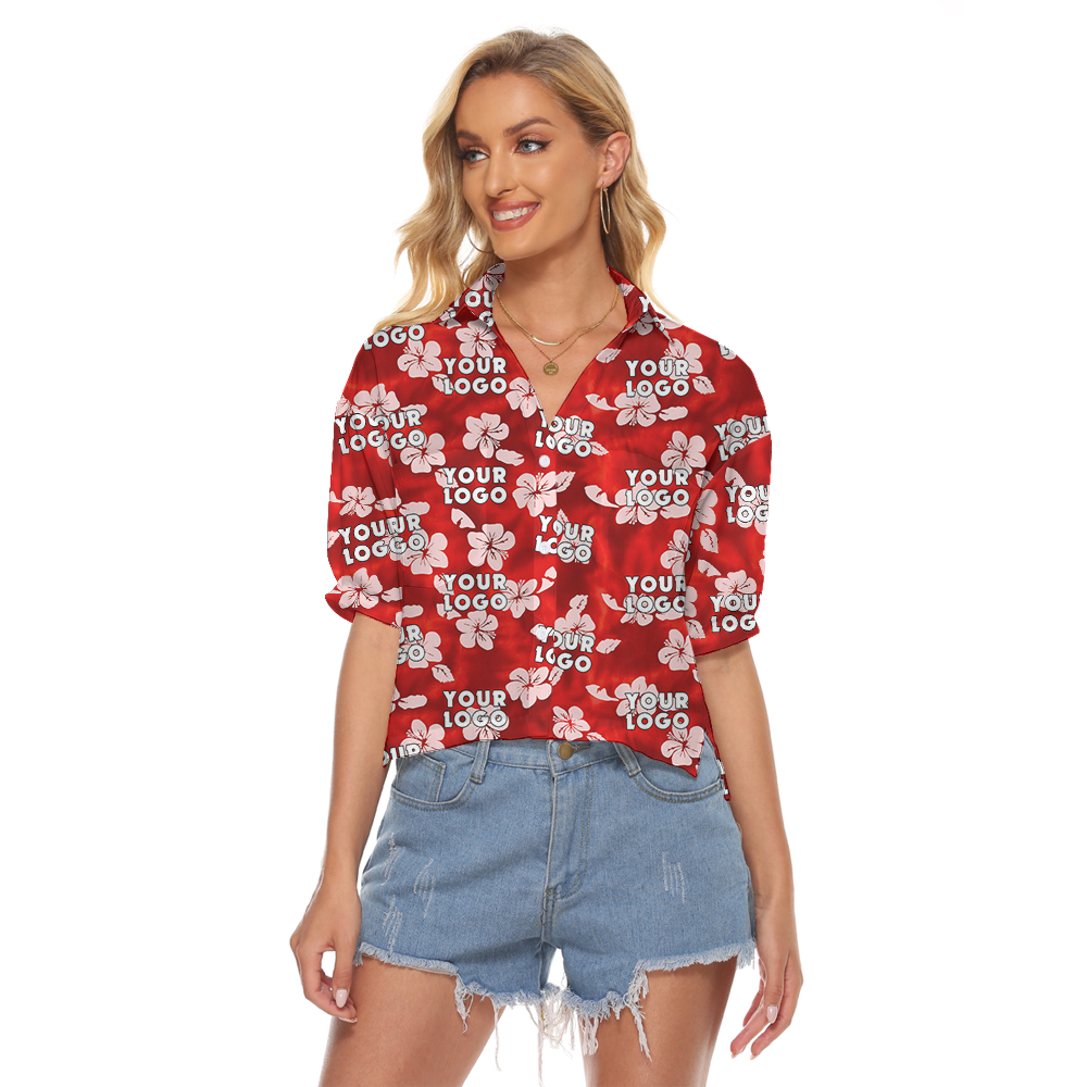 Custom Company Logo Floral Vintage Women's Cropped Shirt - variant image 1