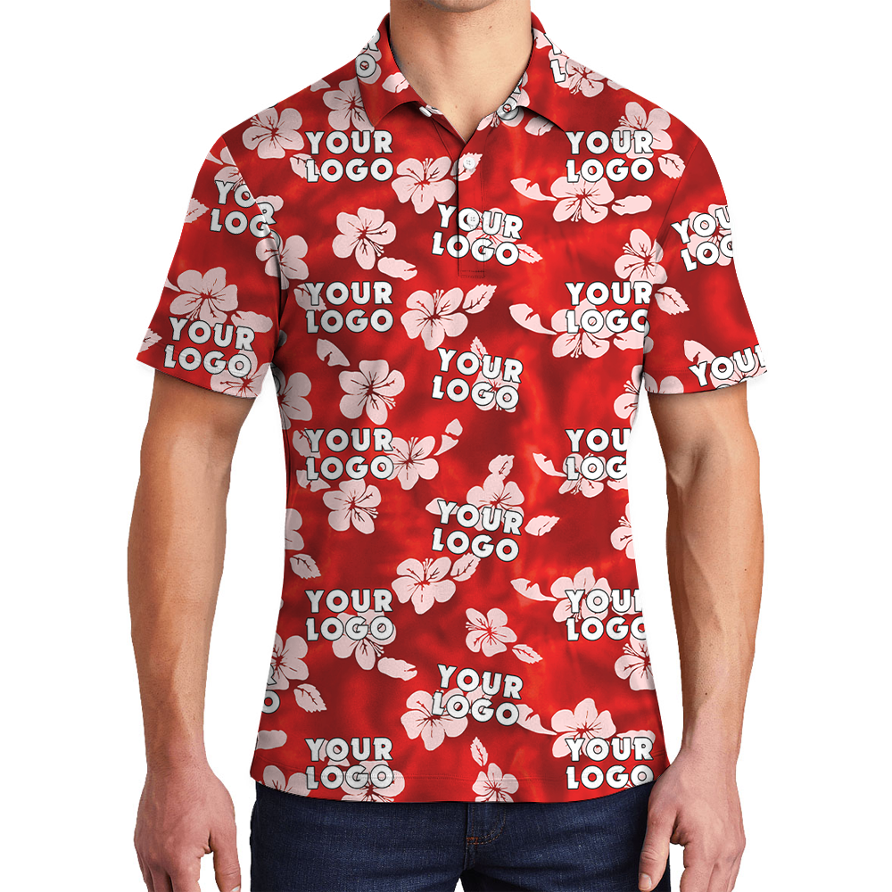 Custom Logo Classic Hibiscus Red Polo Golf Shirt - variant image 1
