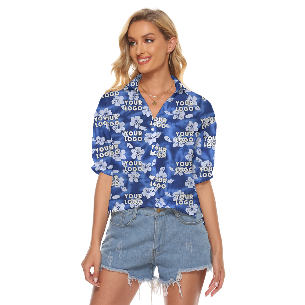Vintage Blue Hawaiian Crop Top Shirt With Custom Company Logo - variant image 1