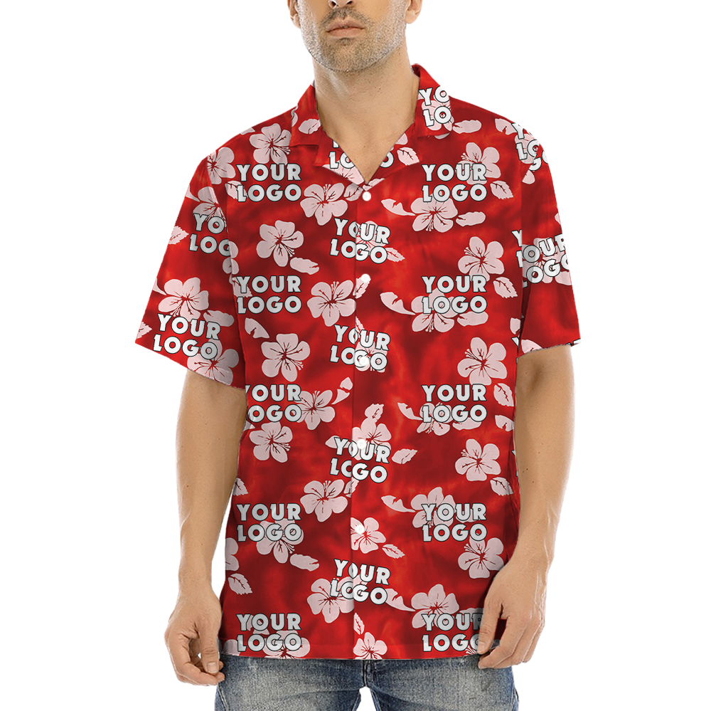 Vintage Hibiscus Red Aloha Shirt With Custom Company Logo - variant image 1