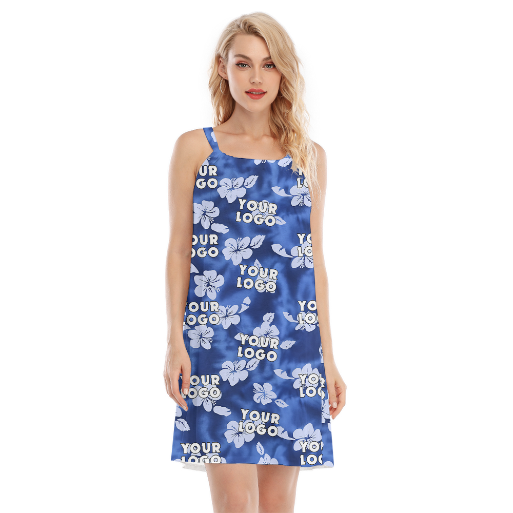 Vintage Hibiscus Blue Cami Dress With Custom Logo - variant image 1