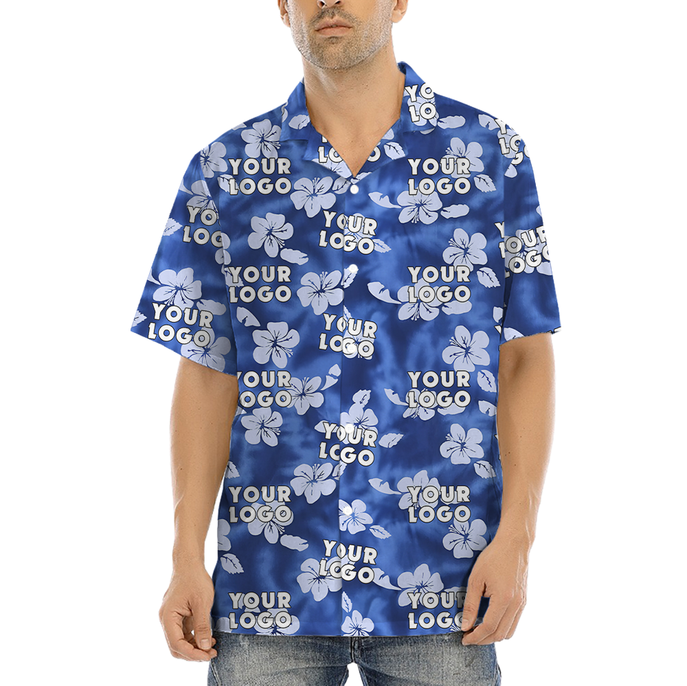 Vintage Hibiscus Blue Hawaiian Shirt With Custom Company Logo - variant image 1