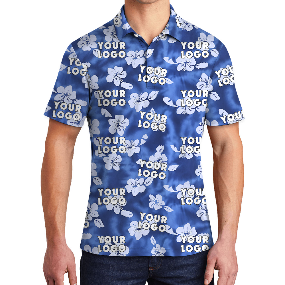 Custom Company Logo Classic Hibiscus Blue Polo Shirt - variant image 1