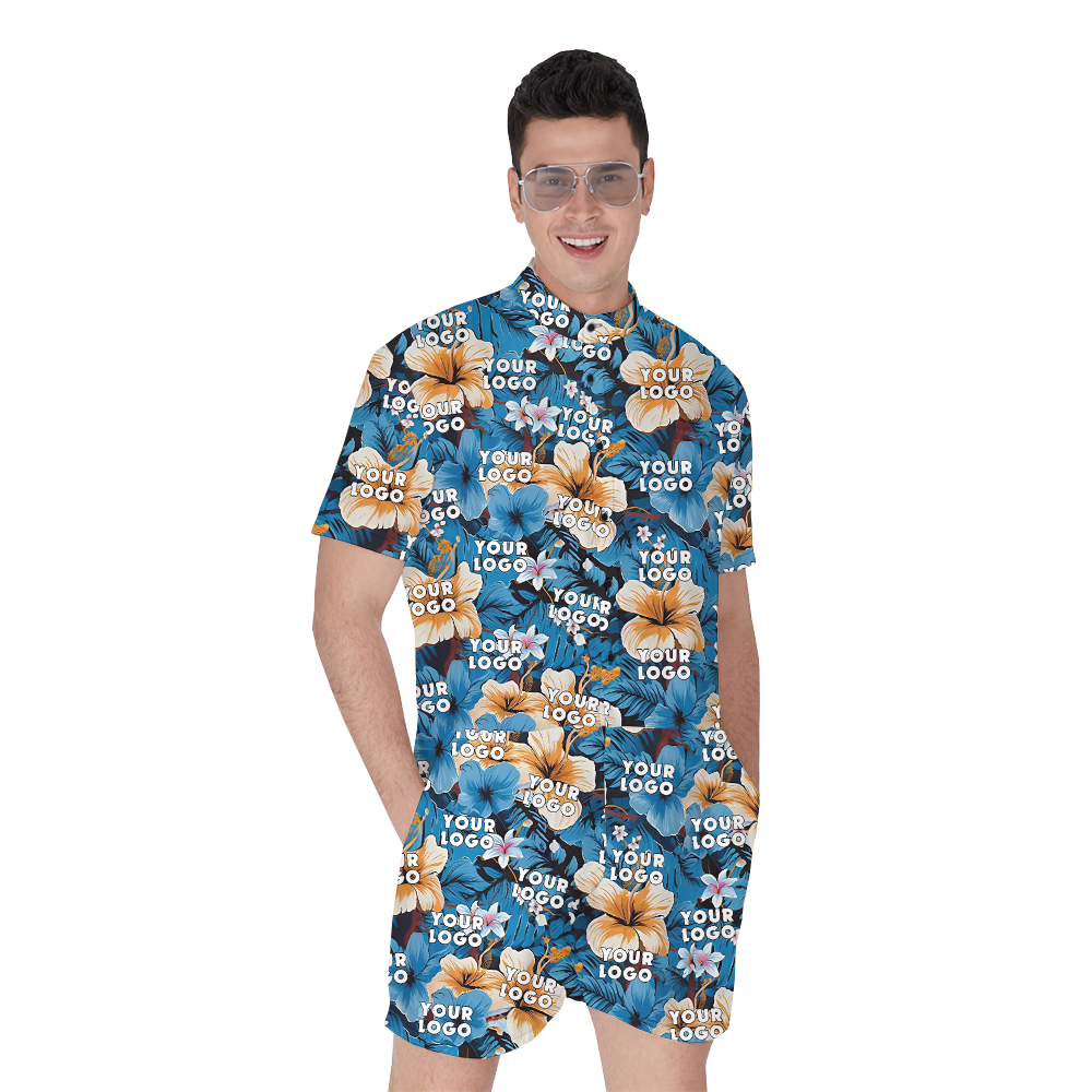 Custom Group Logo Blue Hibiscus Men's Romper - variant image 1
