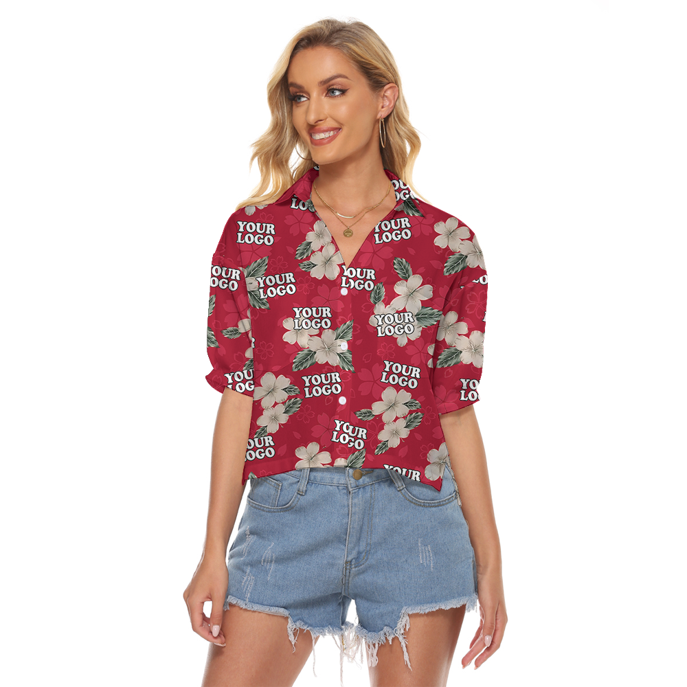 Vintage Hibiscus Red Hawaiian Crop Top Shirt With Custom Logo - variant image 1