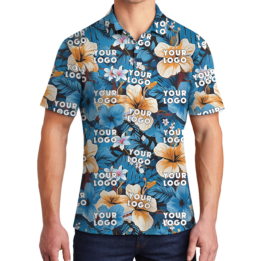 Custom Tropical Blue Men's Polo Shirt With Company Logo - variant image 1