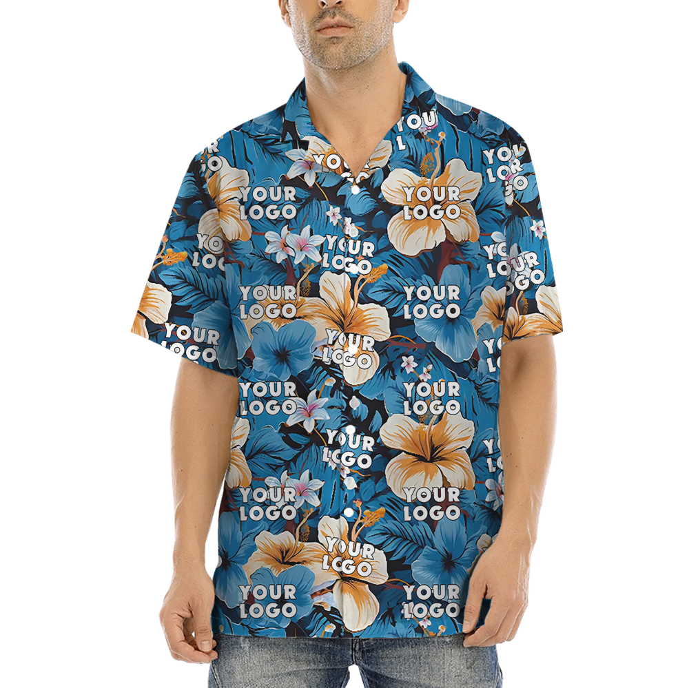 Custom Company Logo Tropical Blue Hawaiian Shirt - variant image 1