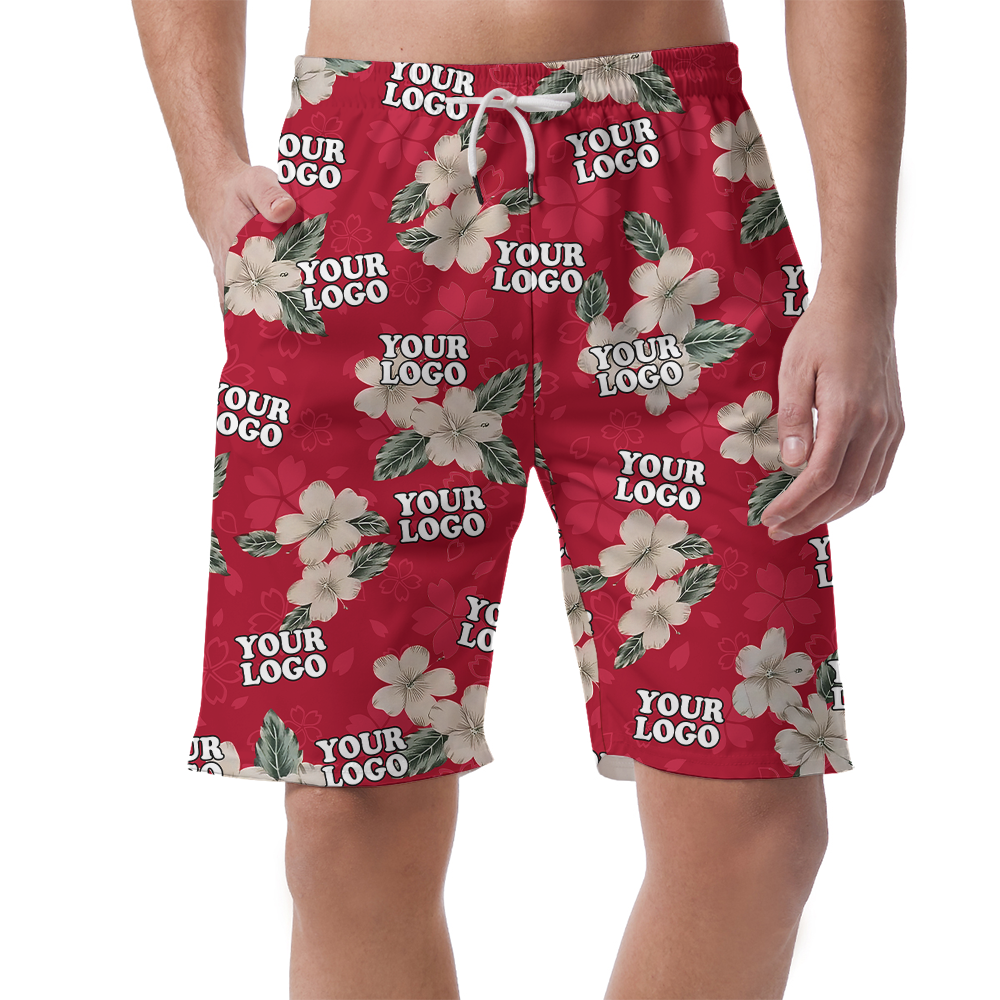 Custom Team Logo Floral Red Beach Shorts - variant image 1