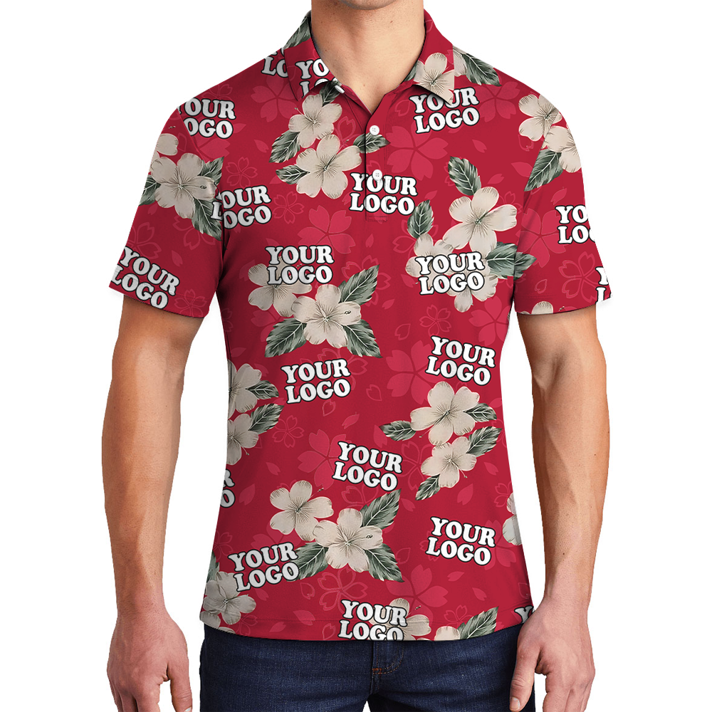 Classic Hibiscus Red Hawaiian Polo Shirt With Custom Logo - variant image 1