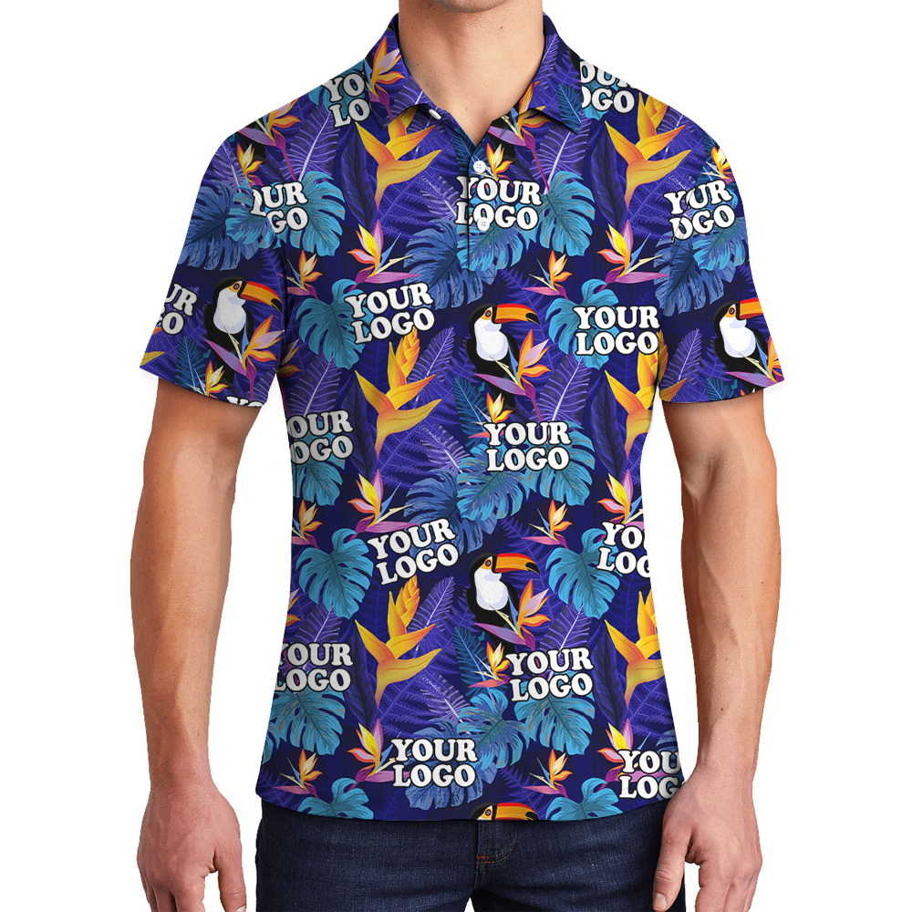 Custom Toucan Purple Hawaiian Polo Shirt With Company Logo - variant image 1