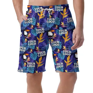 Custom Team Logo Tropical Toucan Men's Beach Shorts