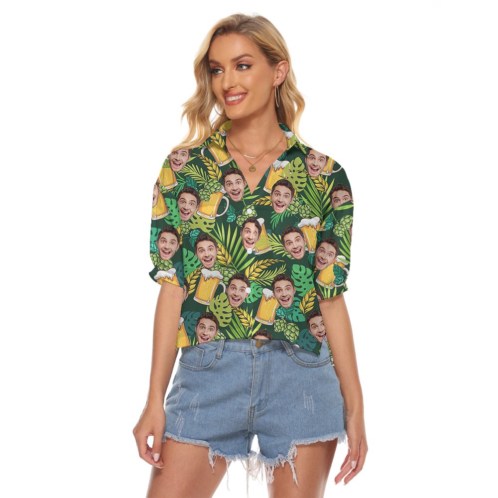 Custom Face Tropical Beer Women's Crop Top Shirt - variant image 1