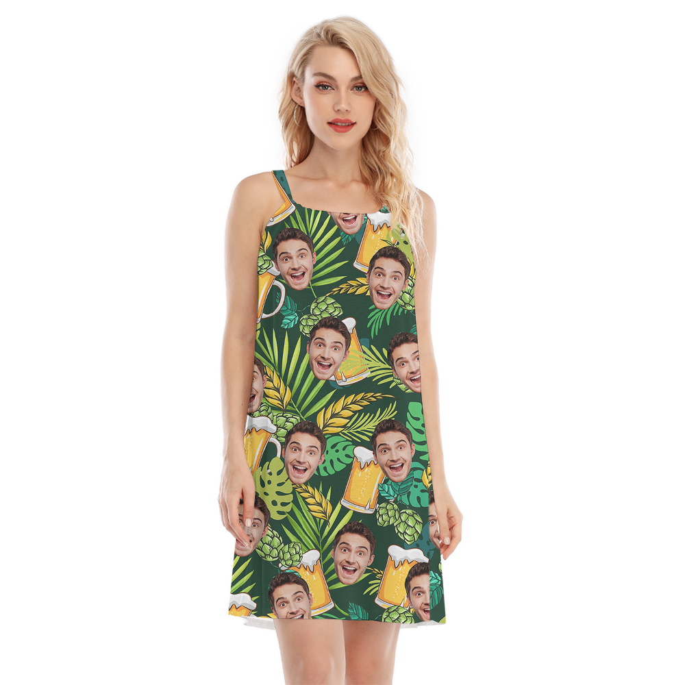 Funny Custom Face Tropical Beer Green Aloha Dress - variant image 1