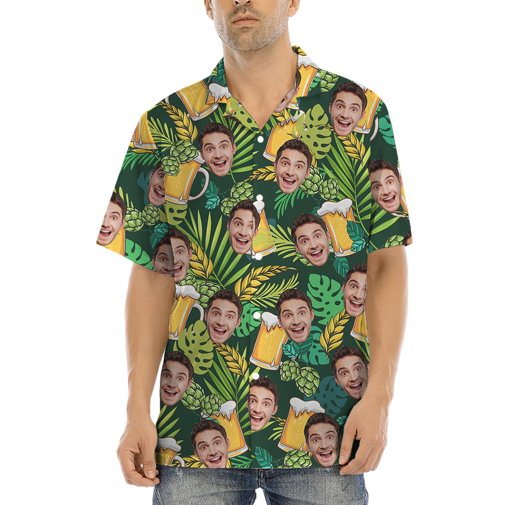 Custom Face Beer Green Aloha Shirt - variant image 1