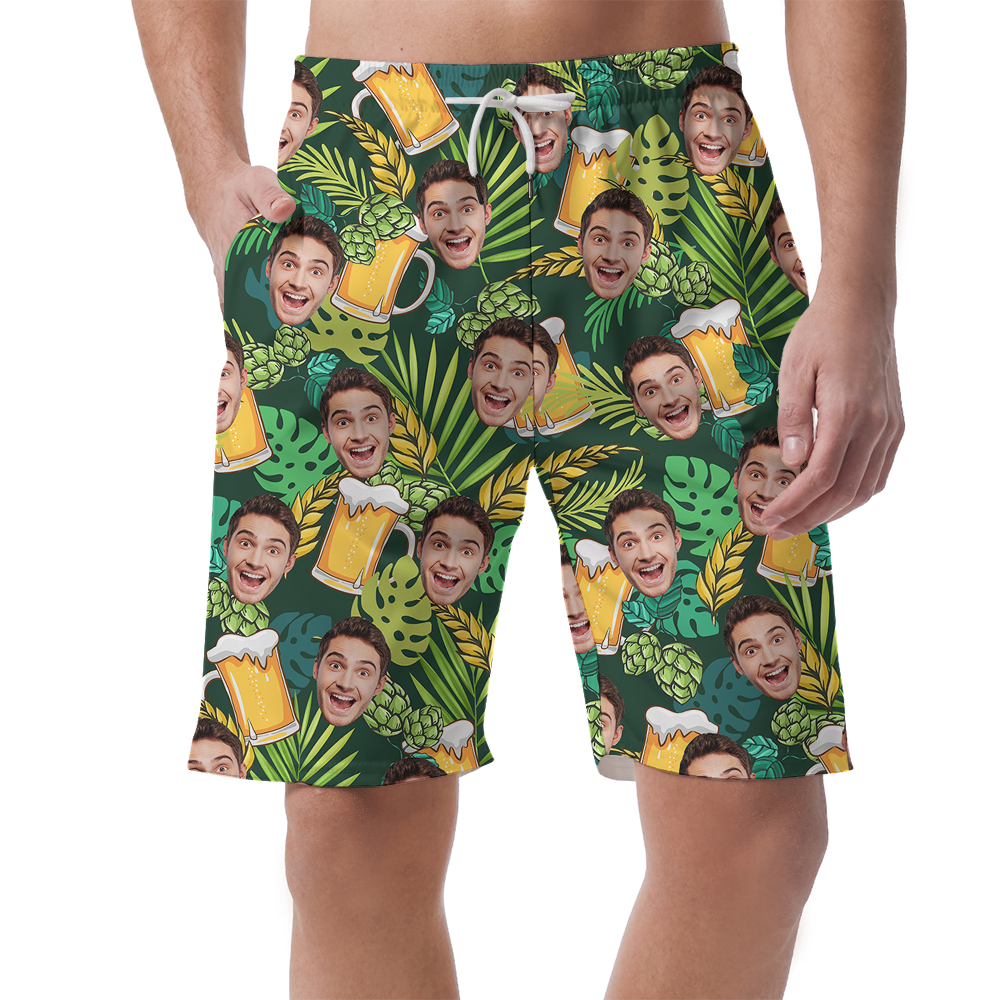 Tropical Beer Hawaiian Beach Shorts With Custom Face - variant image 1