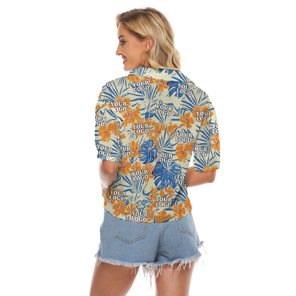 Custom Logo Tropical Orange Hawaiian Cropped Shirt