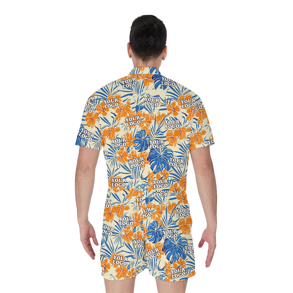 Floral Orange Hawaiian Romper With Custom Company Logo