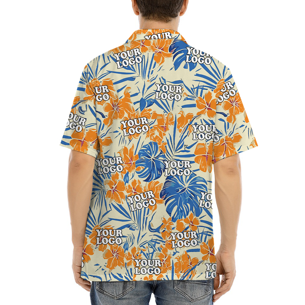 Tropical Hibiscus Orange Hawaiian Shirt With Custom Company Logo