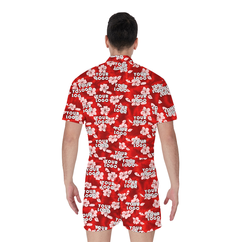 Classic Hibiscus Red Romper With Custom Company Logo