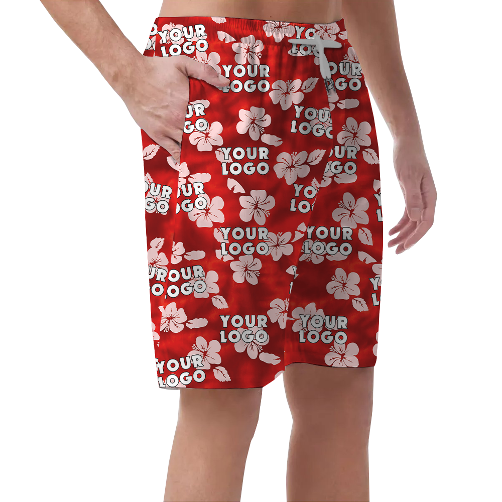 Custom Company Logo Hibiscus Classic Hawaiian Beach Shorts For Men