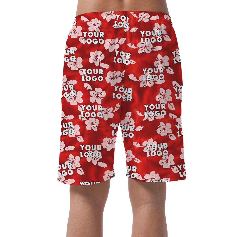 Custom Company Logo Hibiscus Classic Hawaiian Beach Shorts For Men