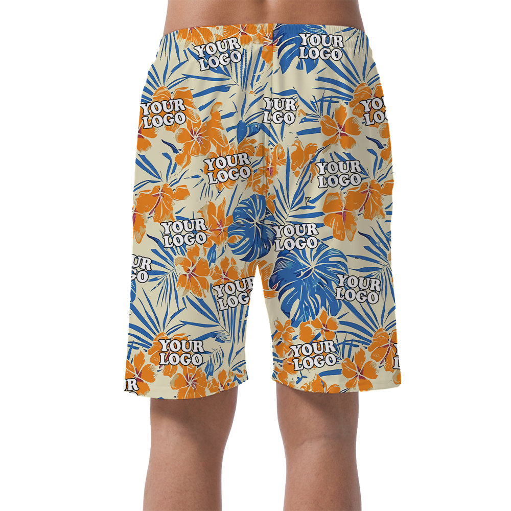 Custom Floral Orange Beach Shorts With Company Logo