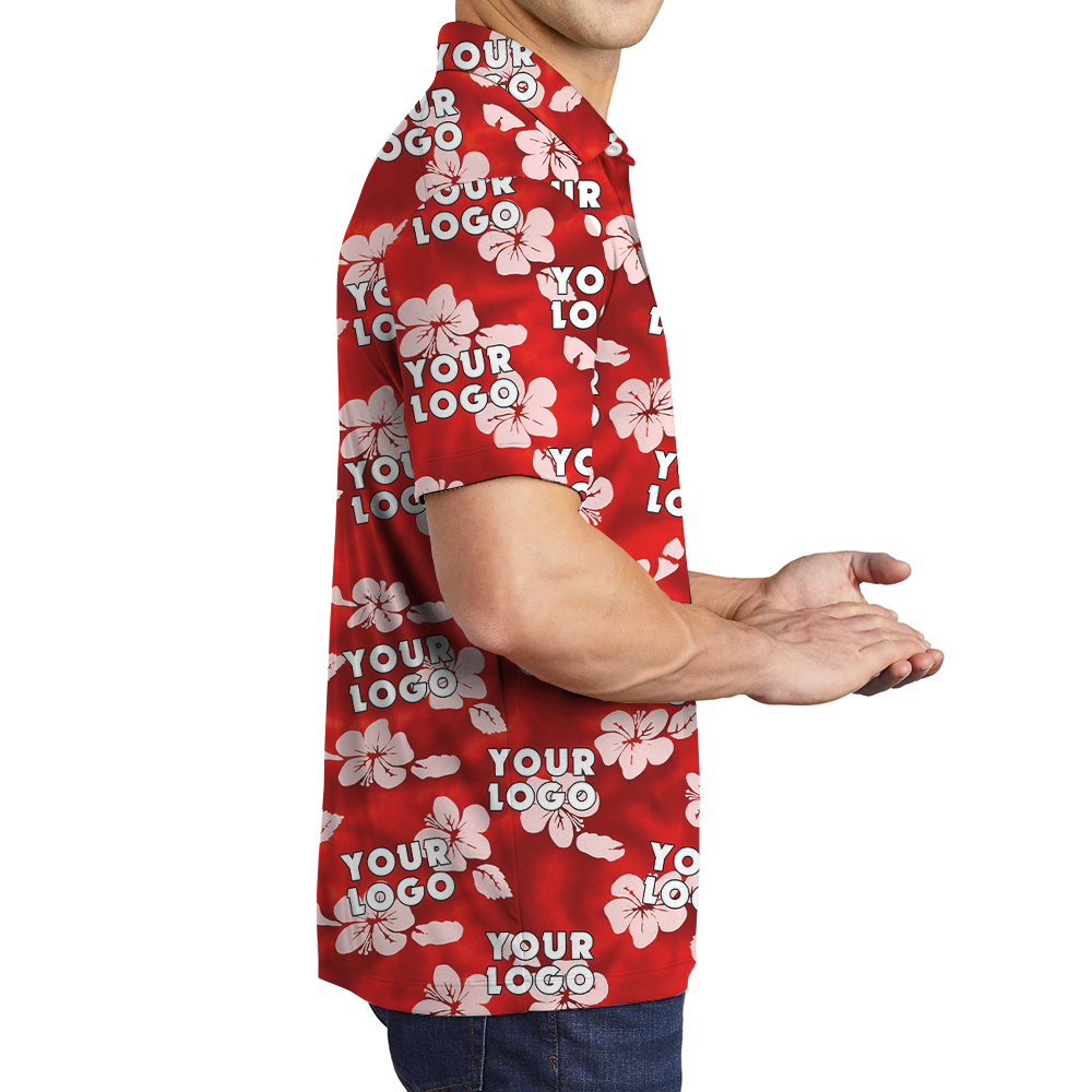 Custom Logo Classic Hibiscus Red Polo Golf Shirt