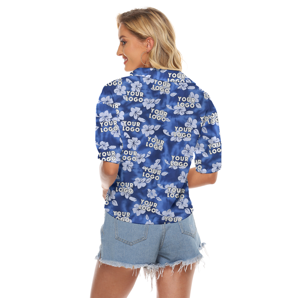 Vintage Blue Hawaiian Crop Top Shirt With Custom Company Logo