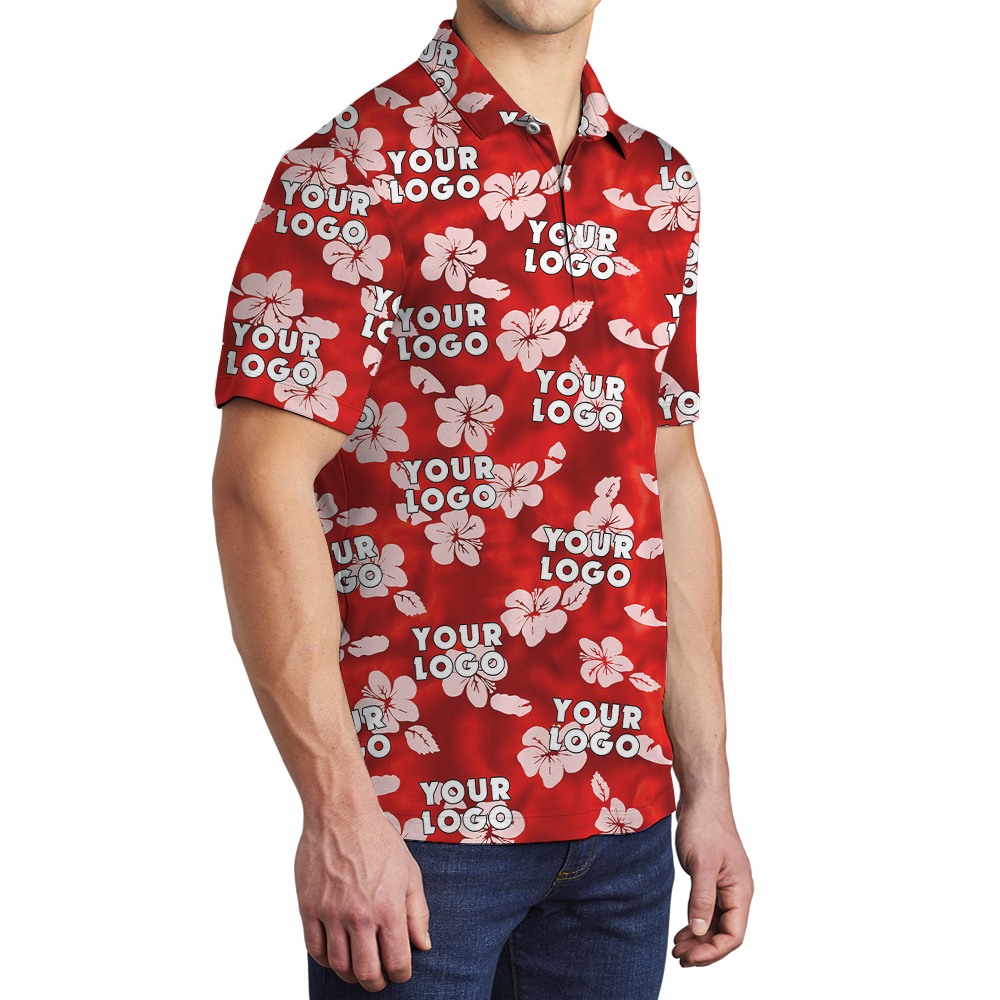 Custom Logo Classic Hibiscus Red Polo Golf Shirt