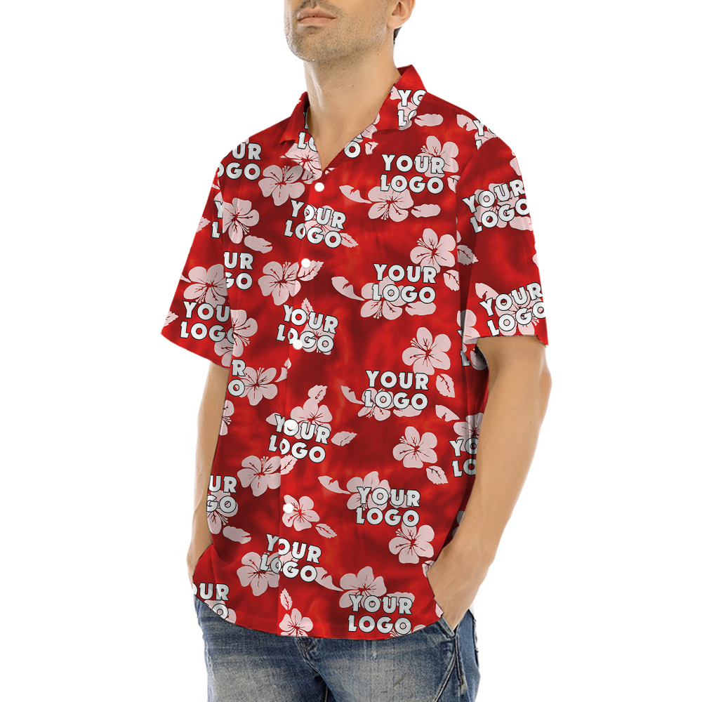 Vintage Hibiscus Red Aloha Shirt With Custom Company Logo