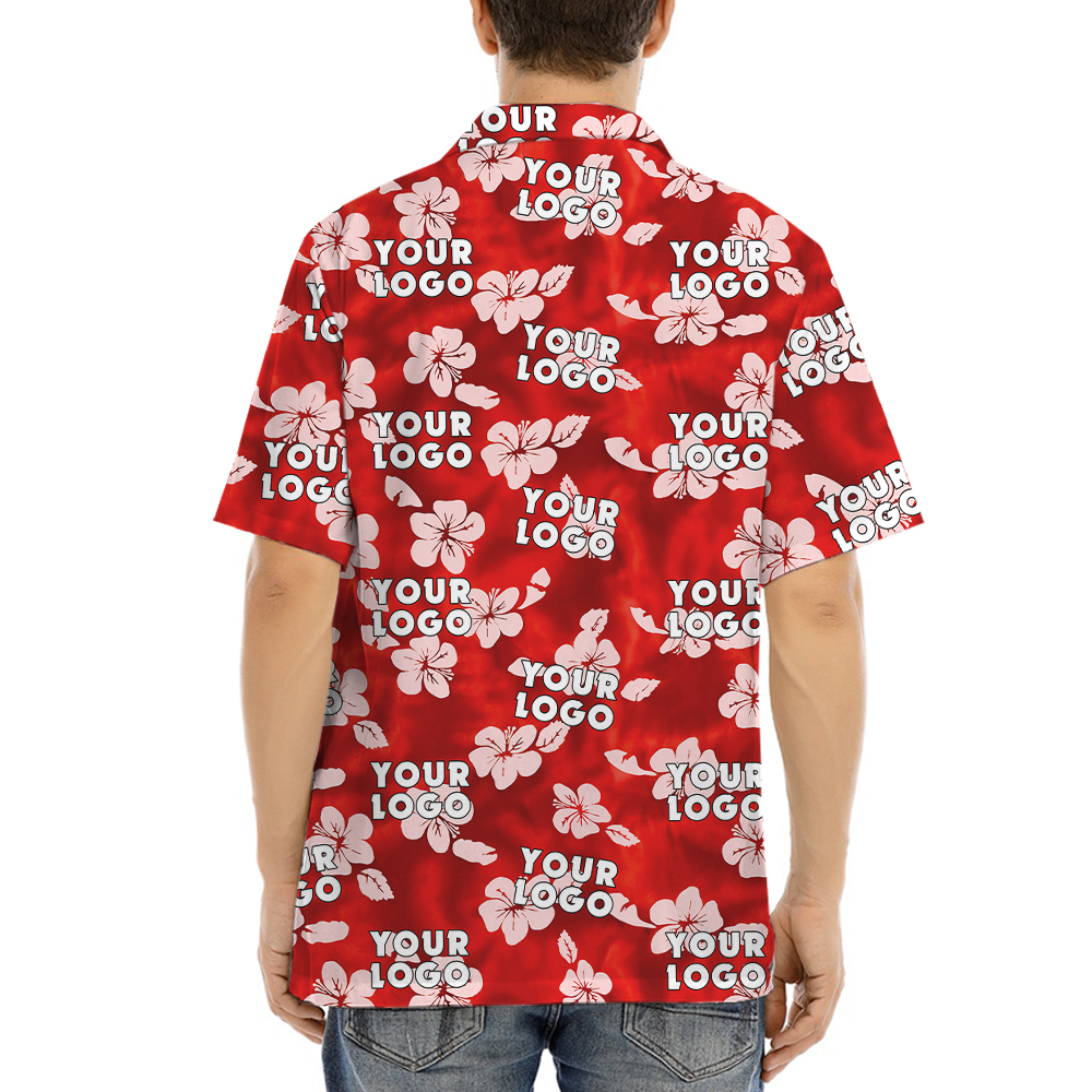 Vintage Hibiscus Red Aloha Shirt With Custom Company Logo