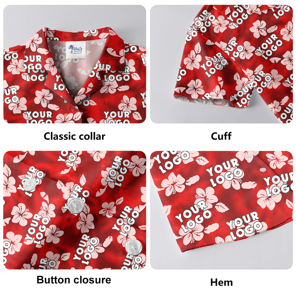 Vintage Hibiscus Red Aloha Shirt With Custom Company Logo