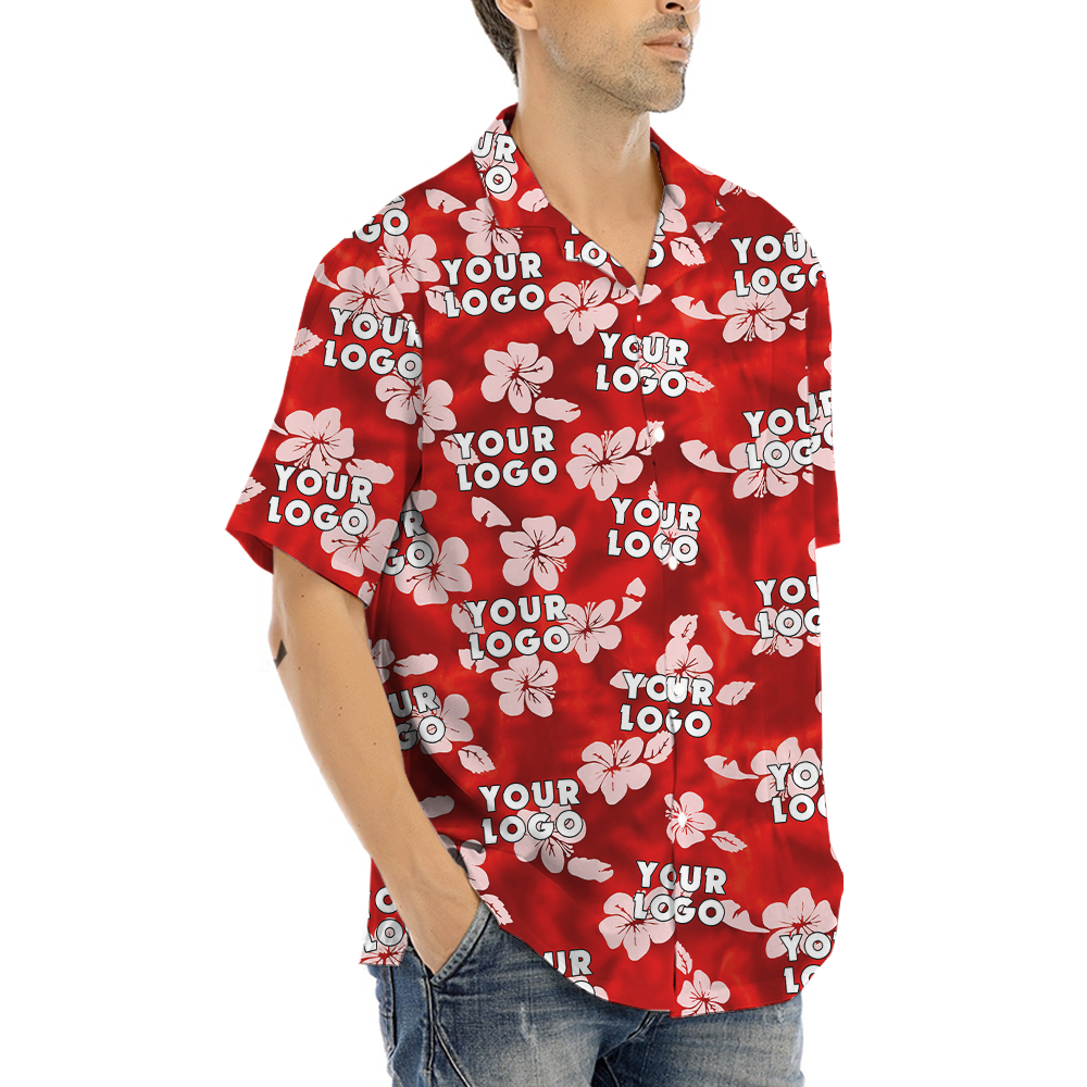 Vintage Hibiscus Red Aloha Shirt With Custom Company Logo