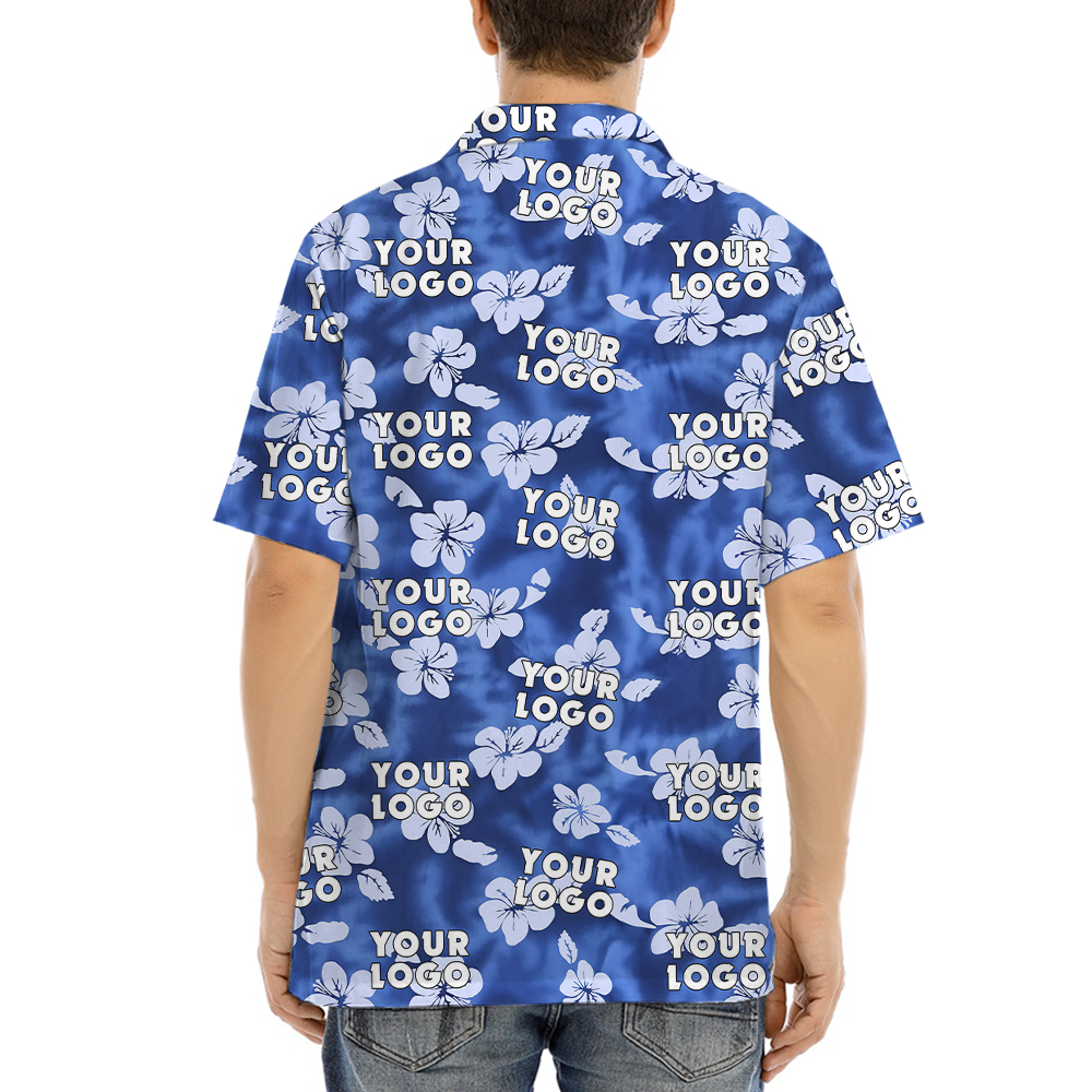 Vintage Hibiscus Blue Hawaiian Shirt With Custom Company Logo
