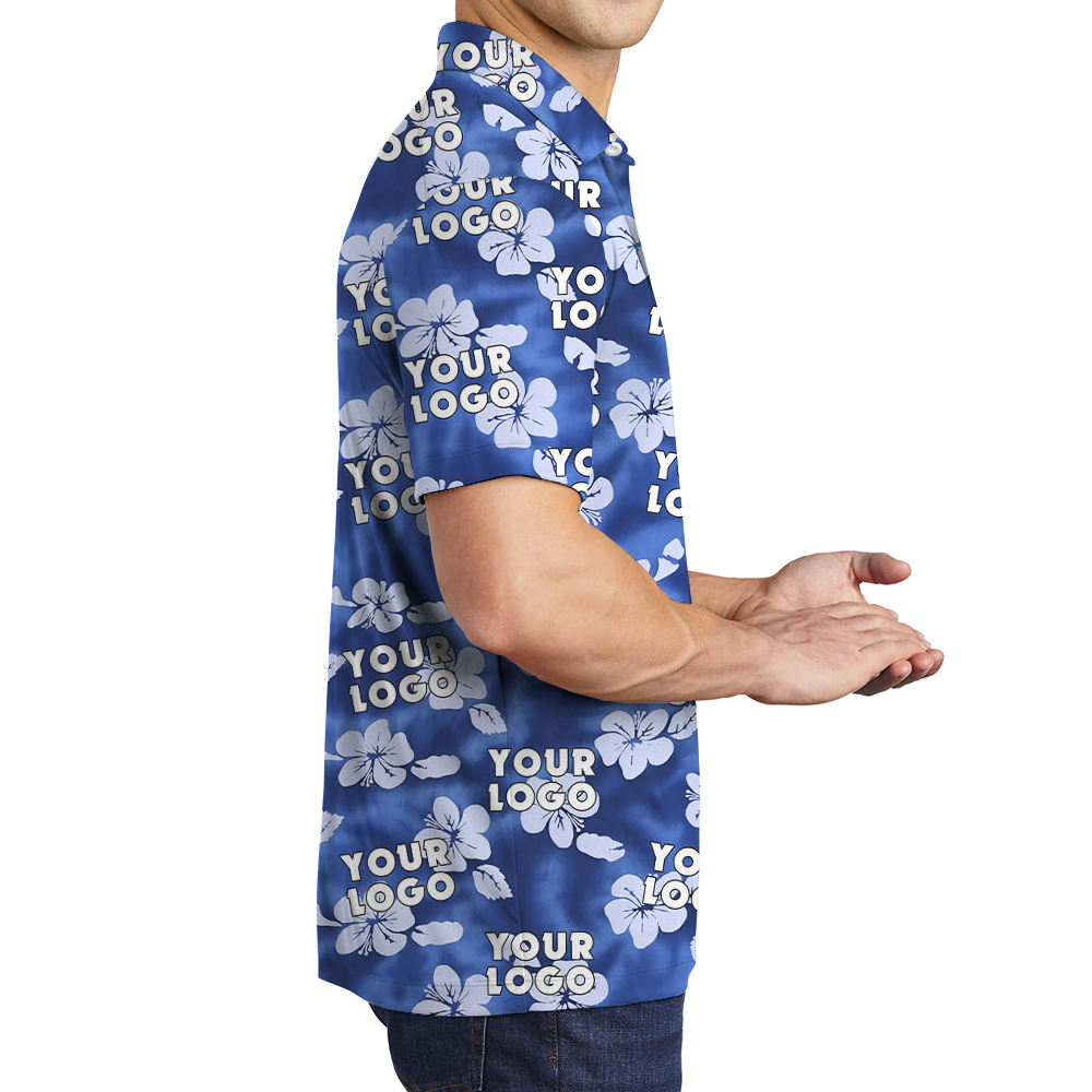 Custom Company Logo Classic Hibiscus Blue Polo Shirt
