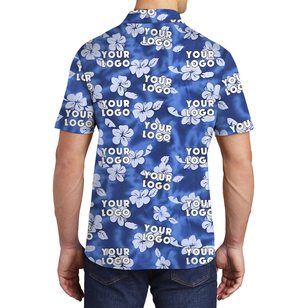 Custom Company Logo Classic Hibiscus Blue Polo Shirt