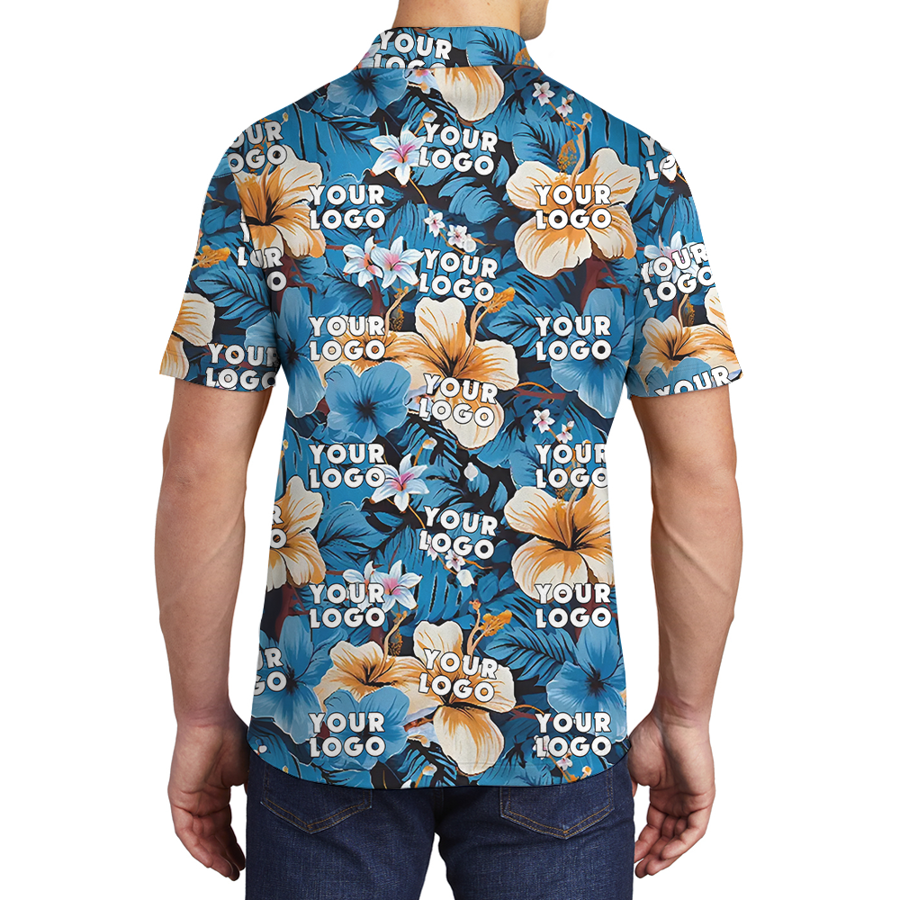 Custom Tropical Blue Men's Polo Shirt With Company Logo