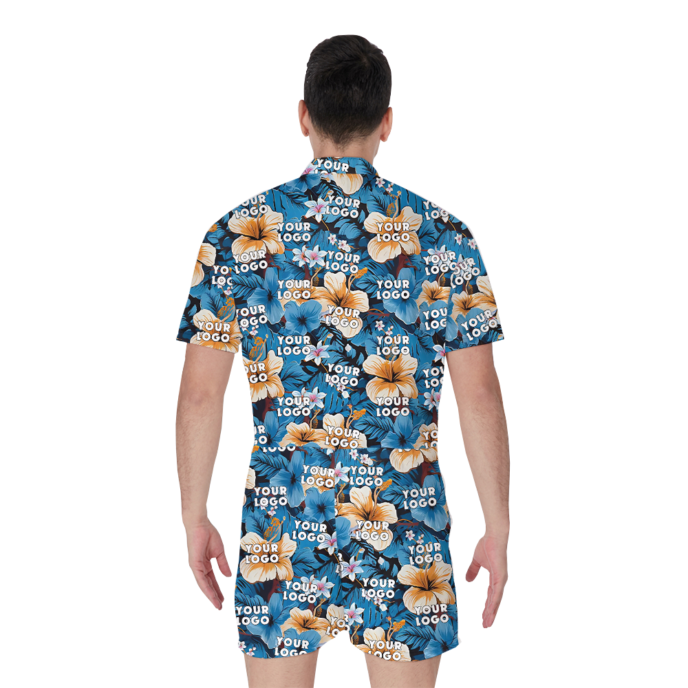 Custom Group Logo Blue Hibiscus Men's Romper
